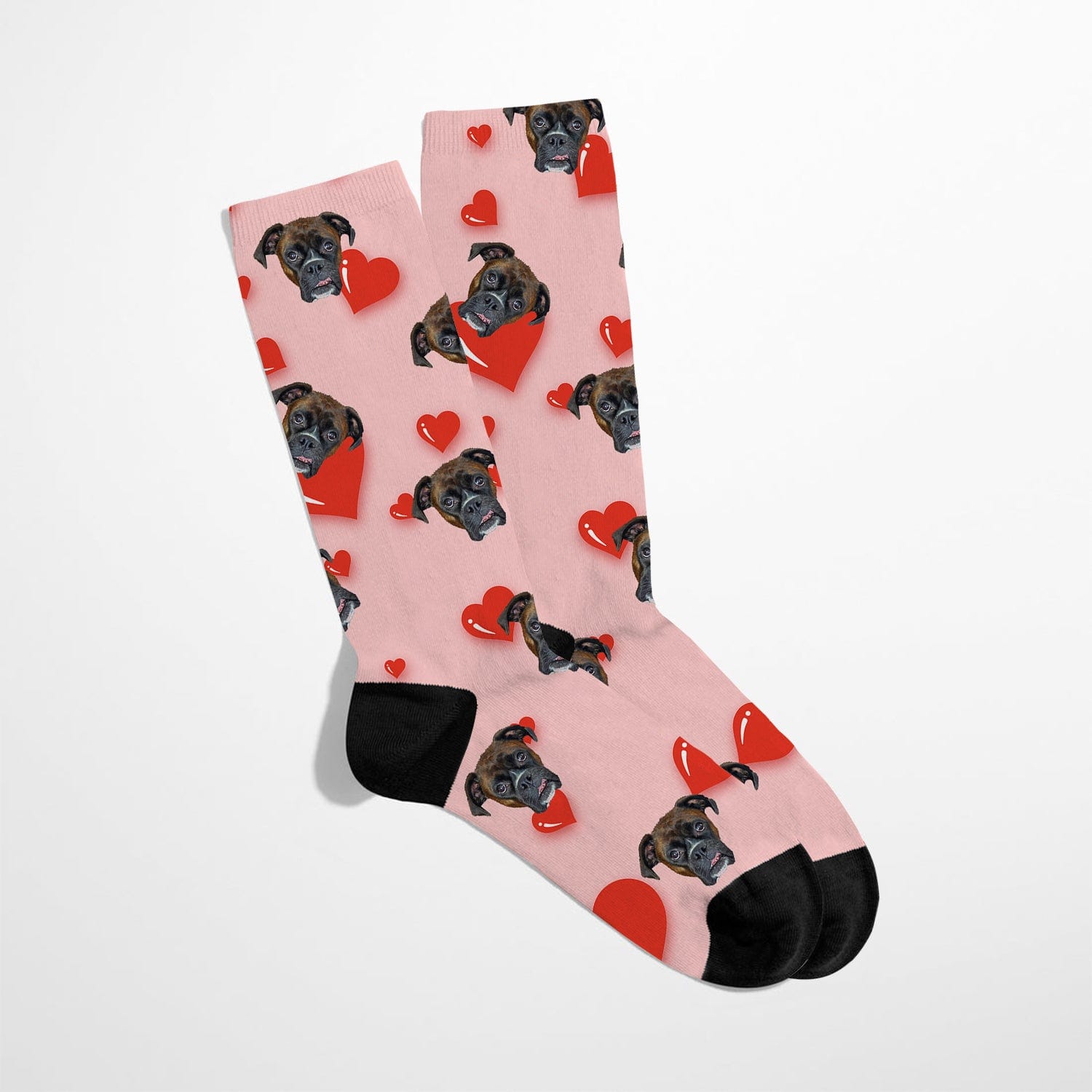 Royal and Paws - Custom Clothing Custom Valentines Pet Face Socks Pink / Red Hearts / S-M