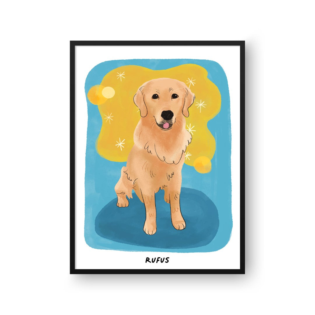 Premium Watercolor Pet Portrait - One Pet, Framed Poster