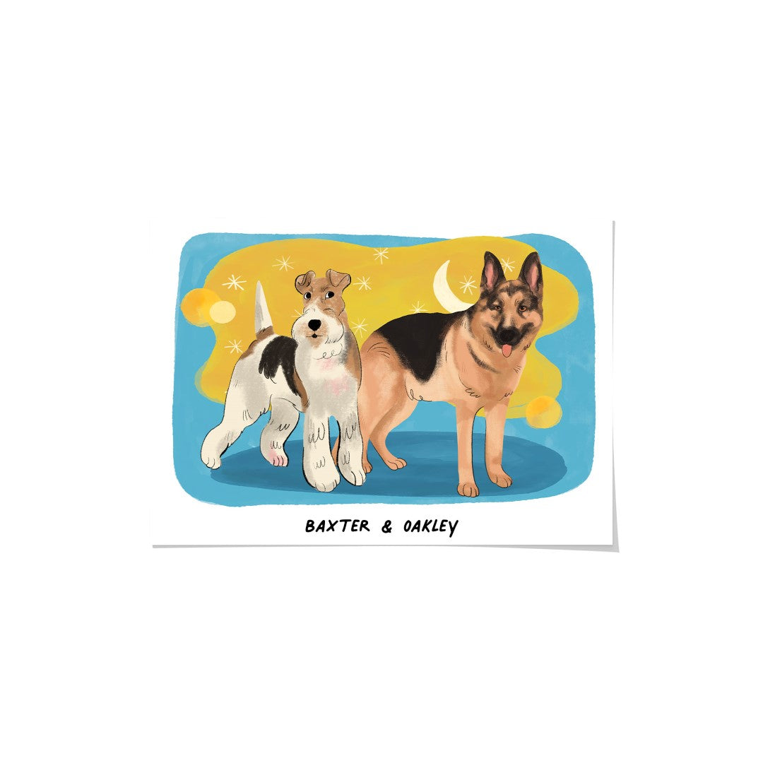 Premium Watercolor Pet Portrait - Two Pets, Framed Poster