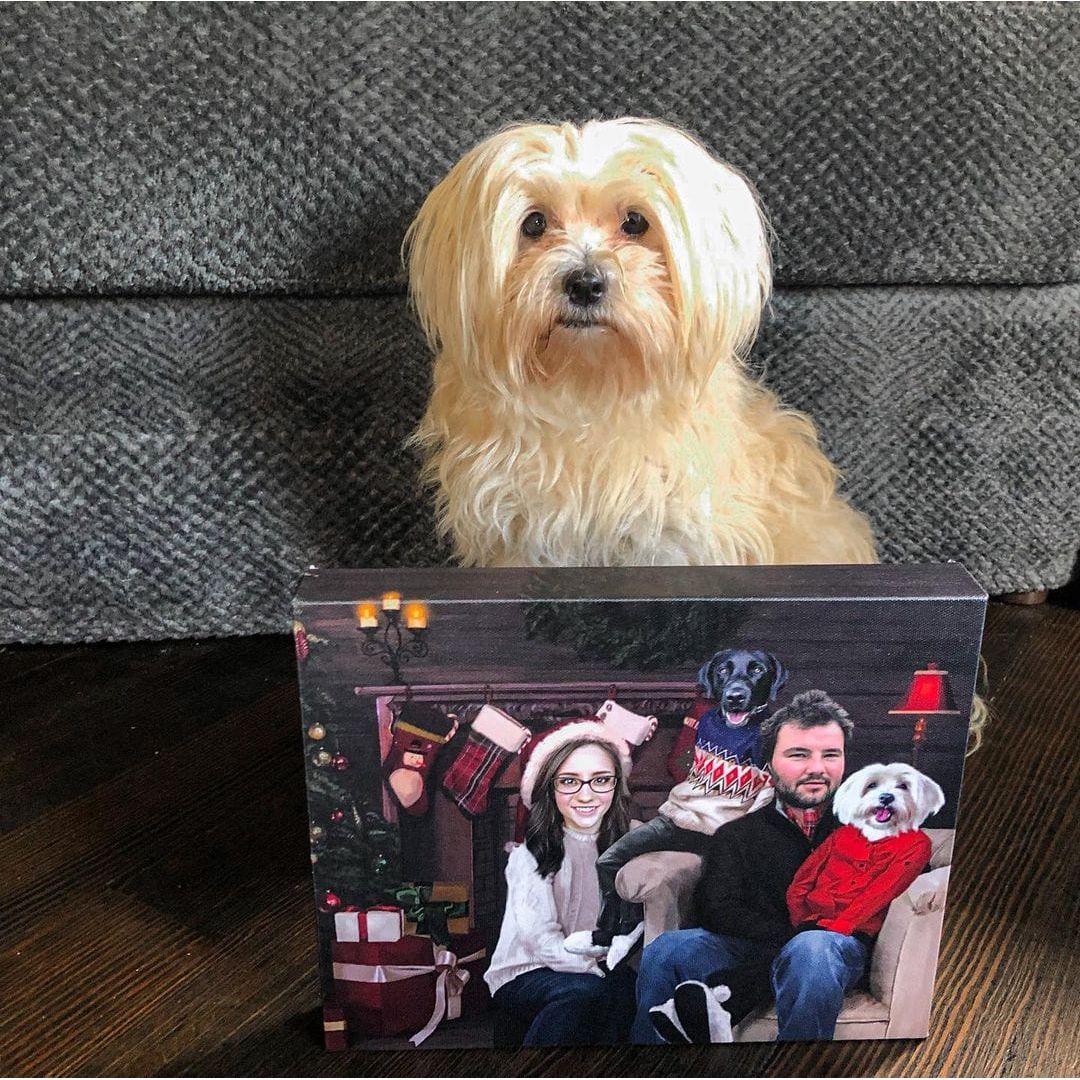 The Family Christmas (Four Pets) - Custom Pet Canvas