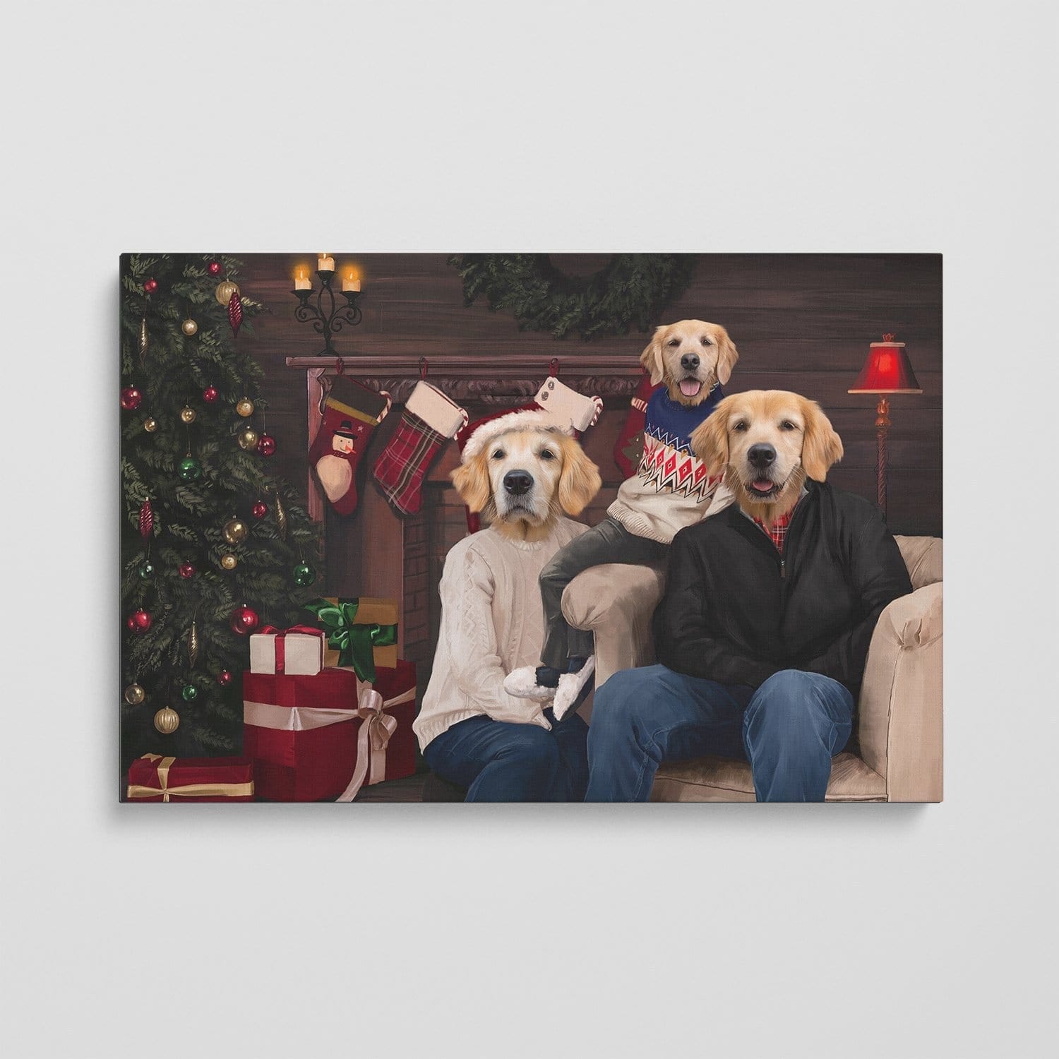 Royal and Paws - Canvas The Family Christmas (Three Pets) - Custom Pet Canvas 8" x 10" / Family A