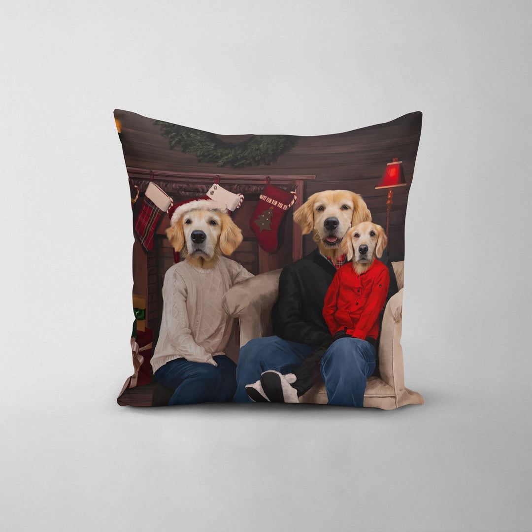 Royal and Paws - Throw Pillow The Family Christmas (Three Pets) - Custom Throw Pillow 14" x 14" / Family B
