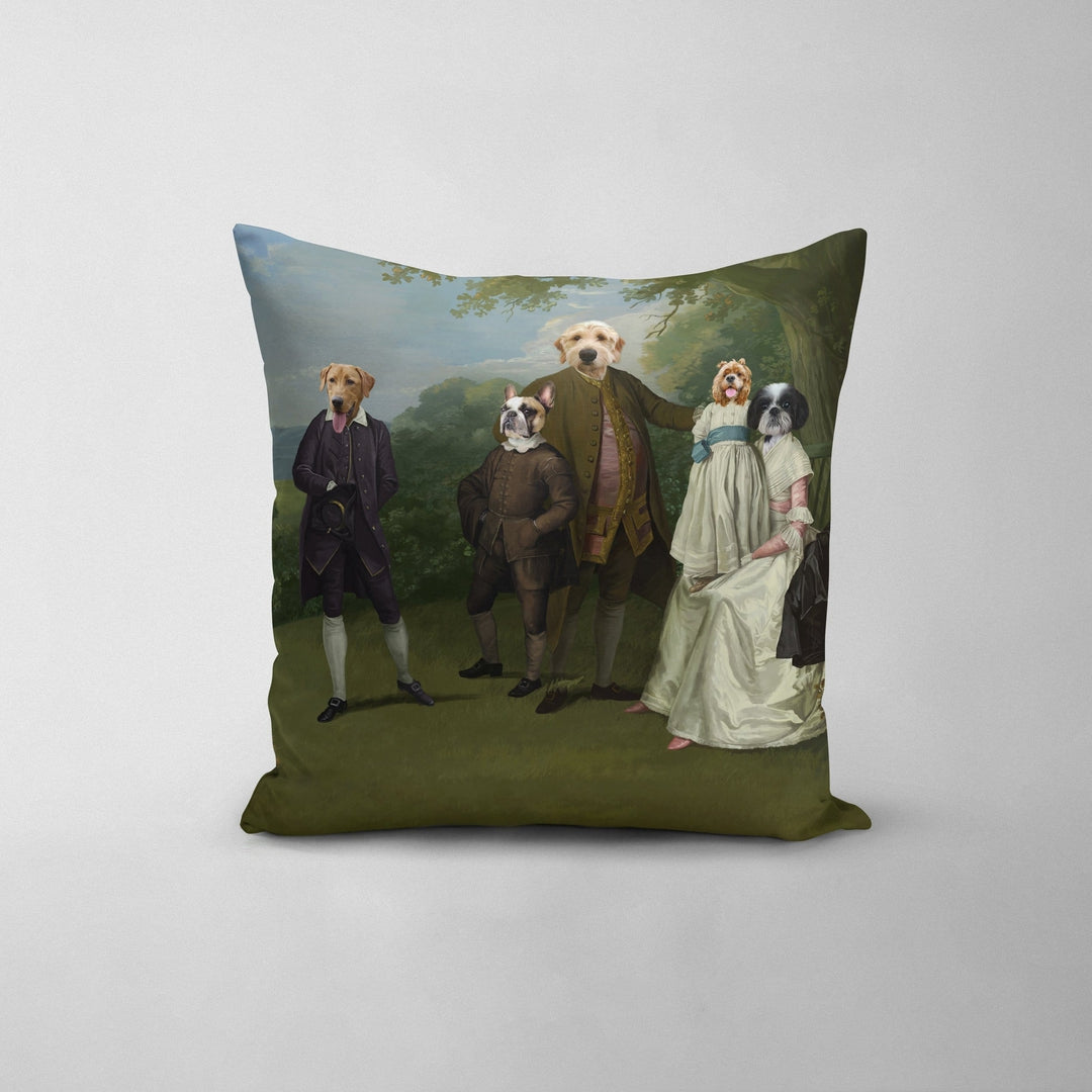 Royal and Paws - Throw Pillow The Family Picnic (Five Pets) - Custom Throw Pillow 14" x 14" / Family A