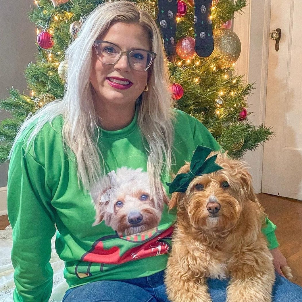 Royal and Paws - Custom Clothing Pet Face Christmas Sweatshirt Festive Green / Red / S