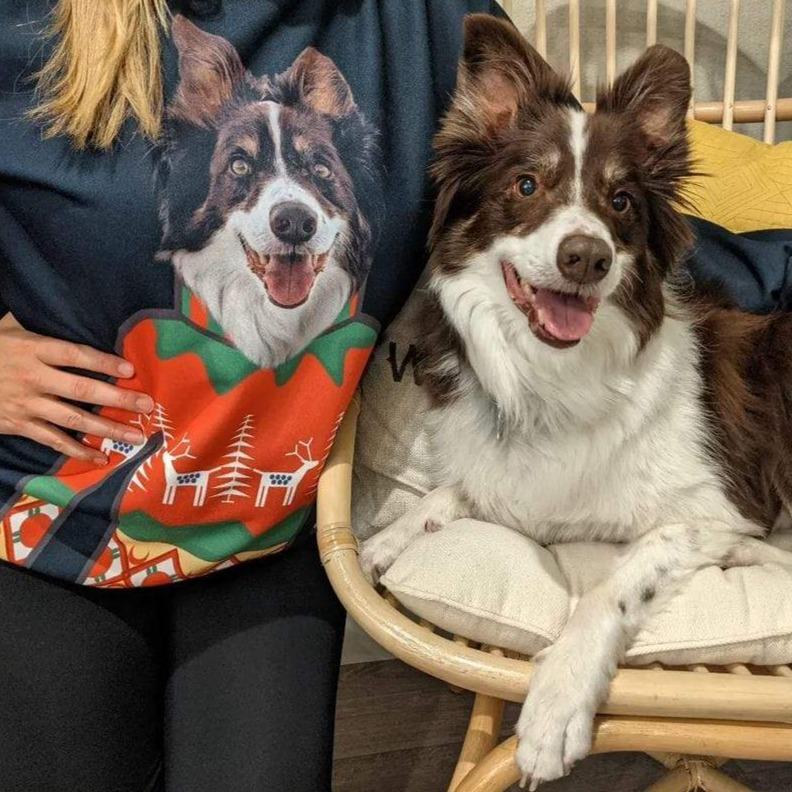 Royal and Paws - Custom Clothing Christmas Bundle Deal: Pet Face Sweatshirt and Socks (Save $30) Black / S / Red with Snowman